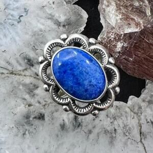 Quoc Turquoise Inc. Sterling Oval Denim Lapis Decorated Ring Size 5 For Women